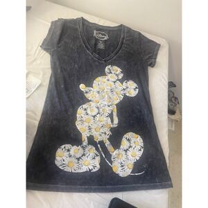 Mickey Mouse Daisy Silhouette Distressed Black Cap Sleeve T-Shirt-Size M- Rare‎